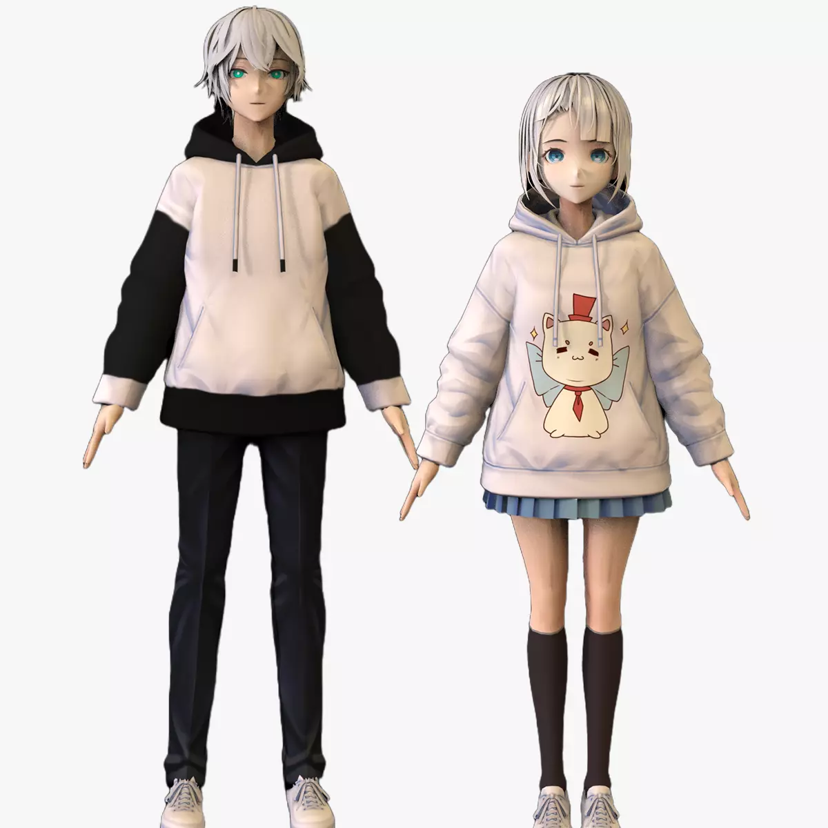 2 Anime Low Poly Characters DPack 5 3D Model Collection_0