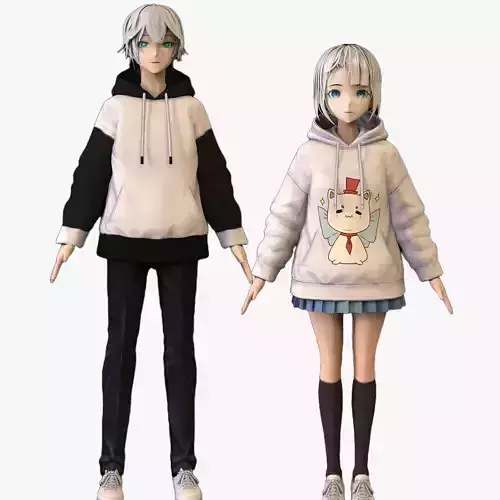 2 Anime Low Poly Characters DPack 5 3D Model Collection