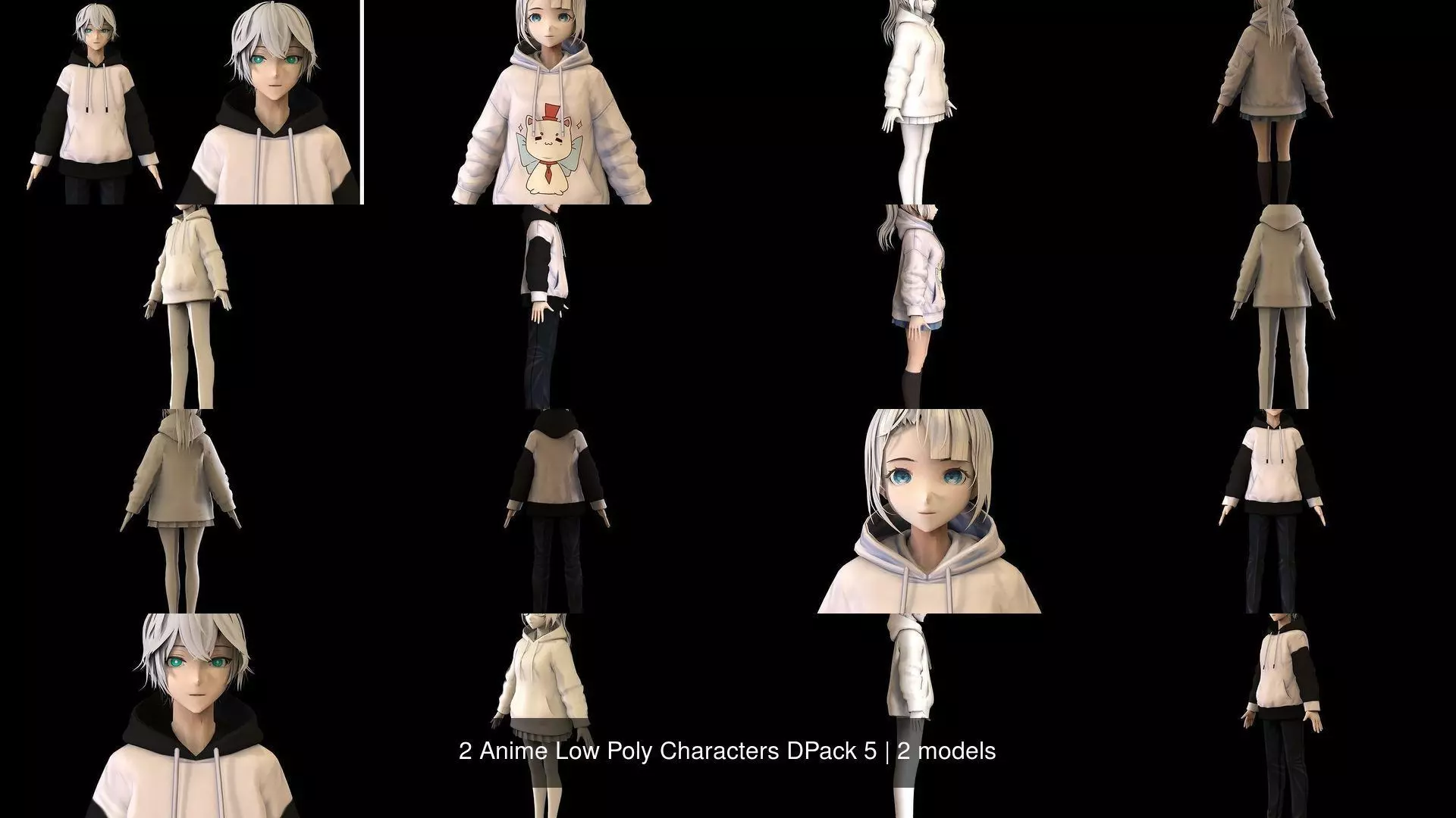 2 Anime Low Poly Characters DPack 5 3D Model Collection_1