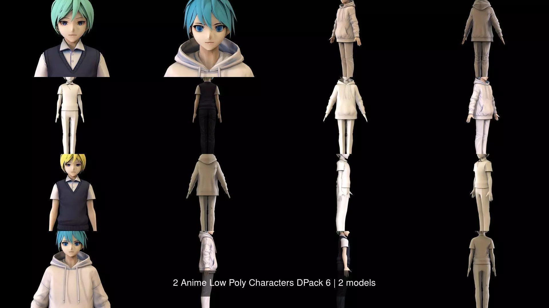 2 Anime Low Poly Characters DPack 6 3D Model Collection_1