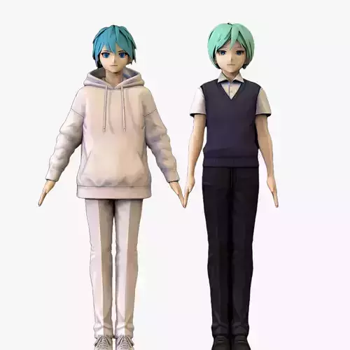 2 Anime Low Poly Characters DPack 6 3D Model Collection