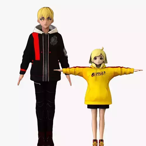 2 Anime Low Poly Characters DPack 7 3D Model Collection