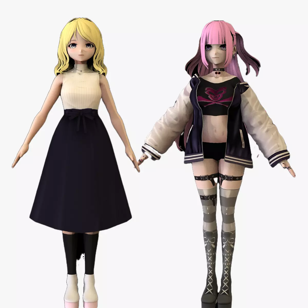 2 Anime Low Poly Characters DPack 8 3D Model Collection_0