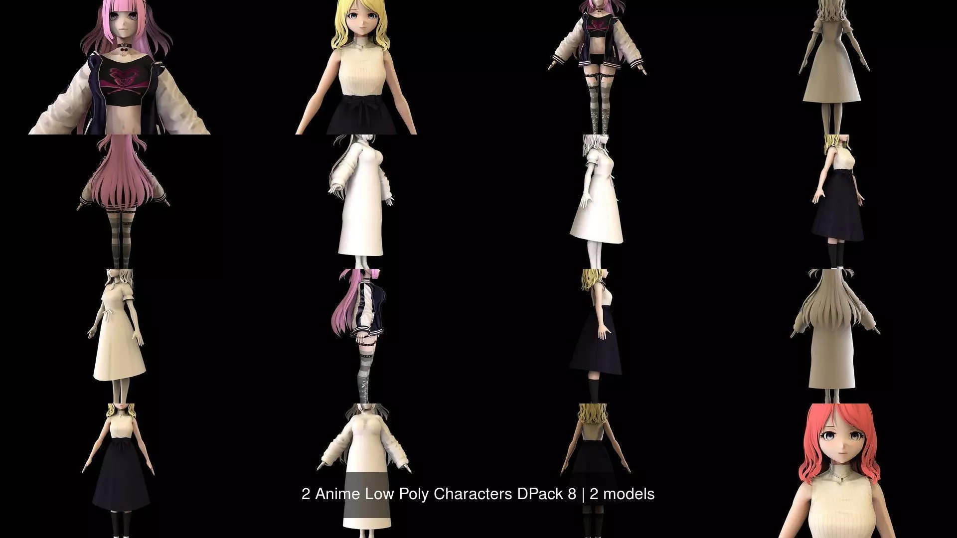 2 Anime Low Poly Characters DPack 8 3D Model Collection_1