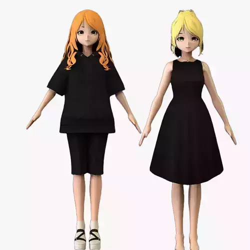 2 Anime Low Poly Characters DPack 9 3D Model Collection