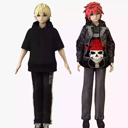 2 Anime Low Poly Characters DPack 10 3D Model Collection