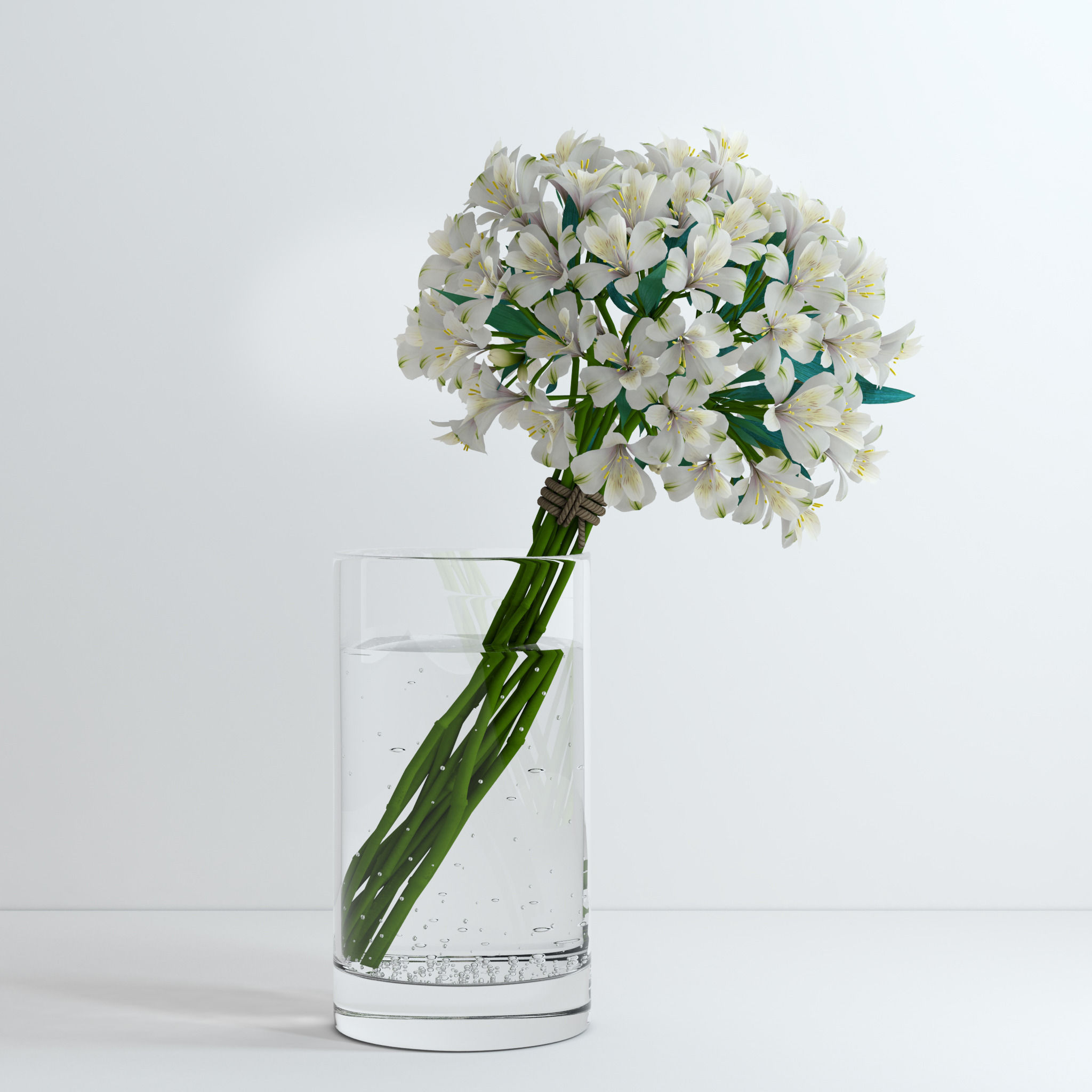 Alstroemeria flowers in glass vase 3D model_4