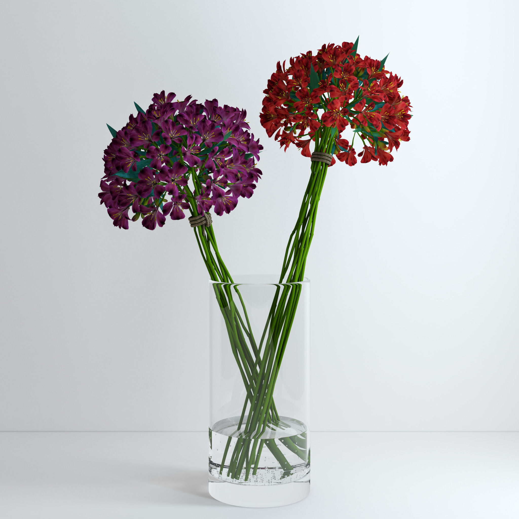 Alstroemeria flowers in glass vase 3D model_5
