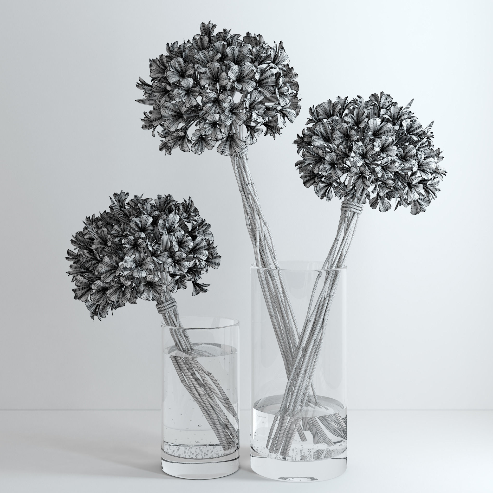 Alstroemeria flowers in glass vase 3D model_2