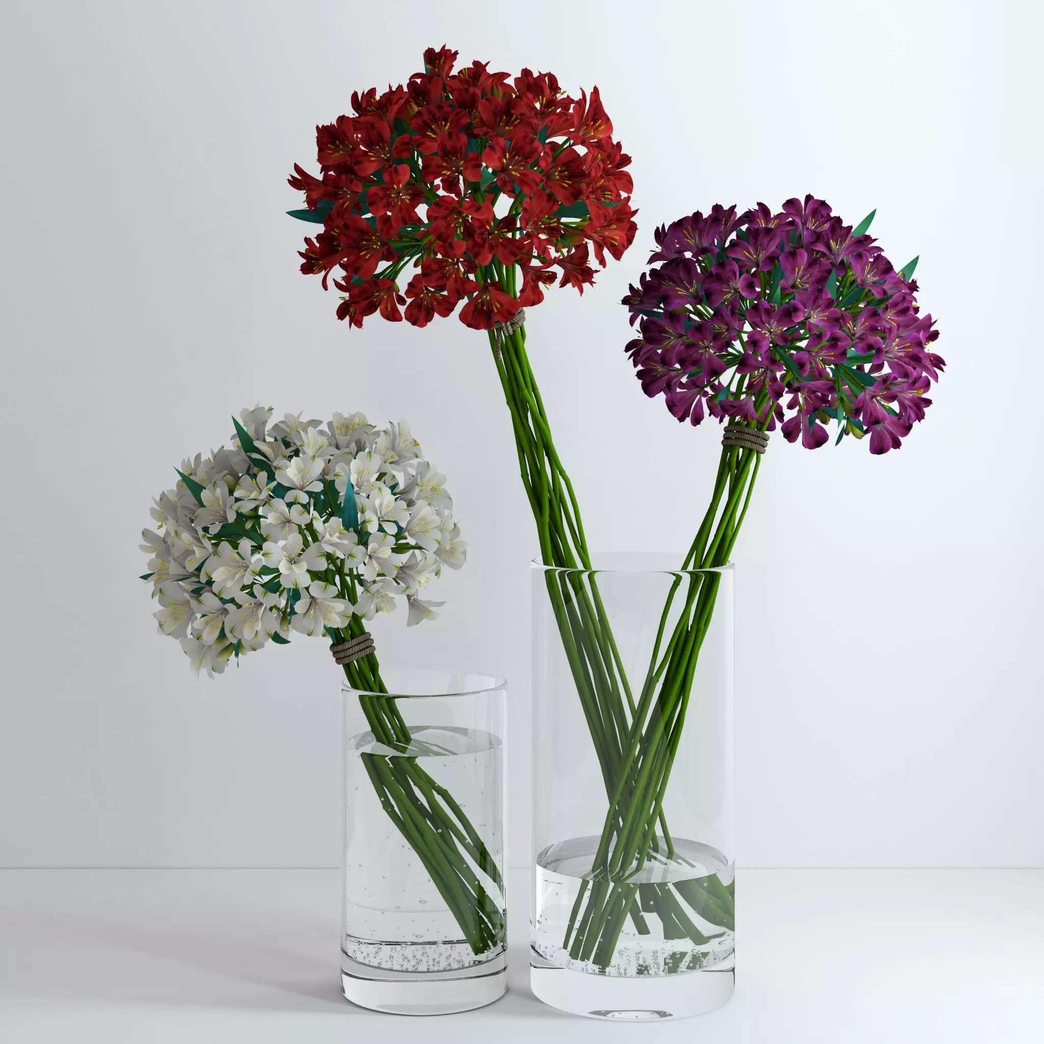 Alstroemeria flowers in glass vase 3D model_0