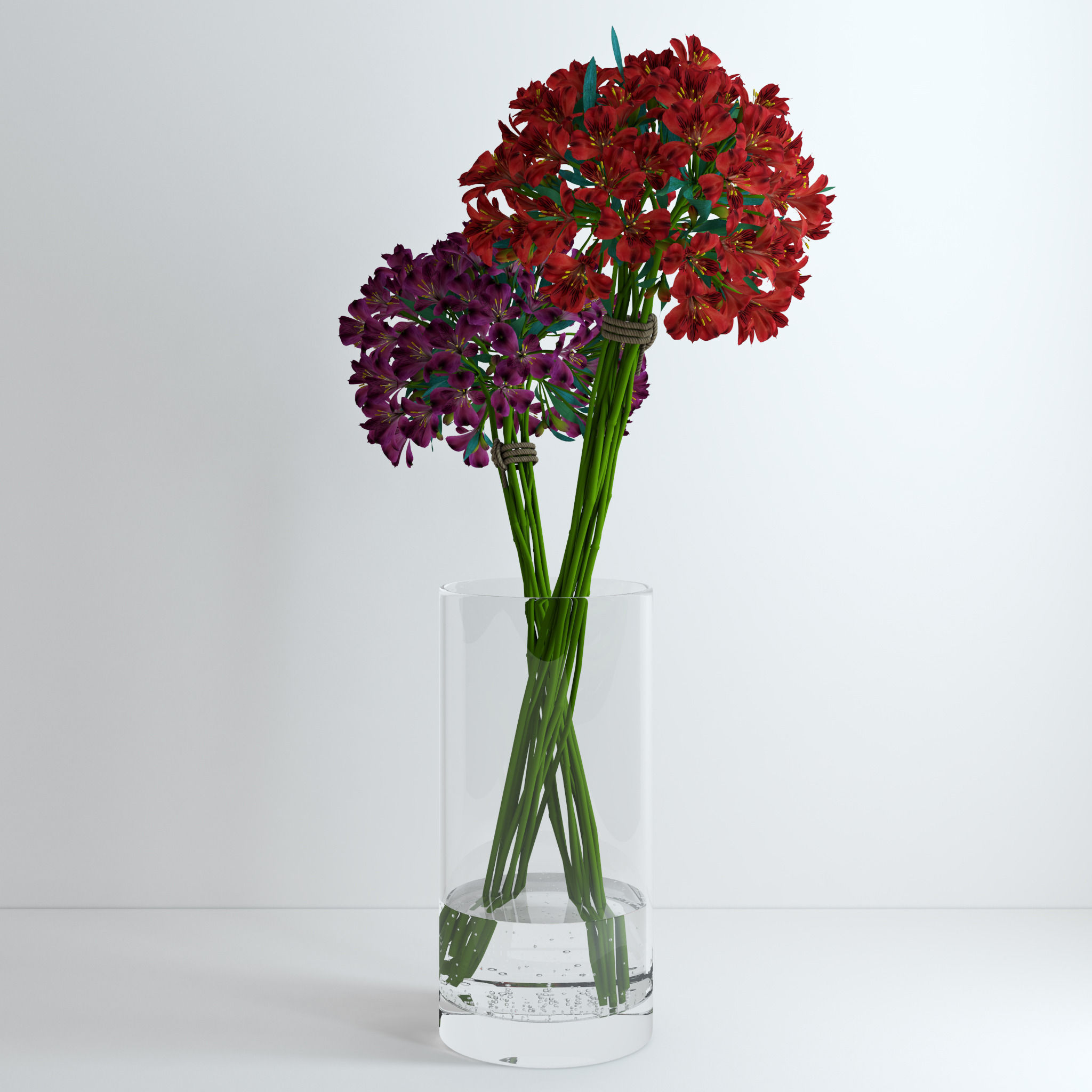 Alstroemeria flowers in glass vase 3D model_6