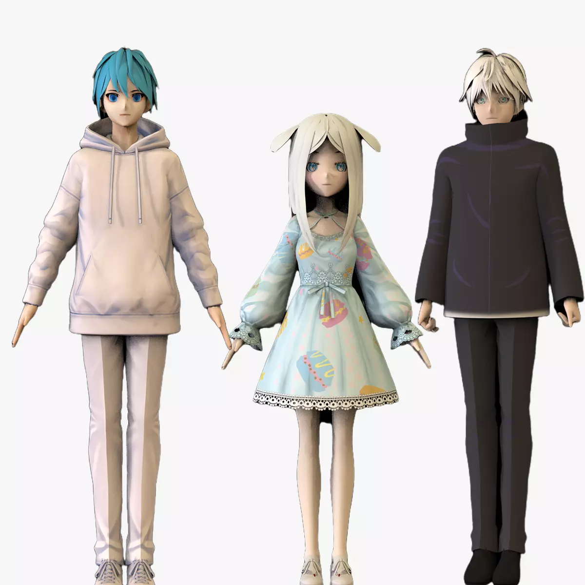 3 Anime Low Poly Characters TPack 2 3D Model Collection_0