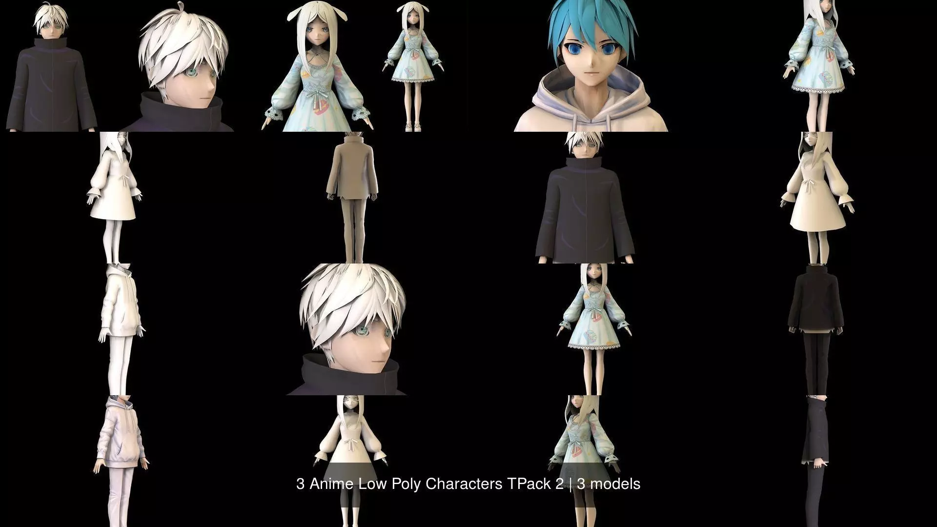 3 Anime Low Poly Characters TPack 2 3D Model Collection_1