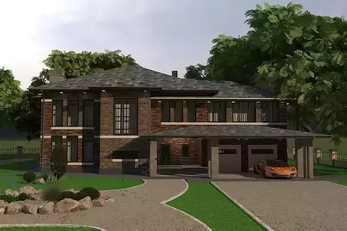 exterior house with car Free 3D model