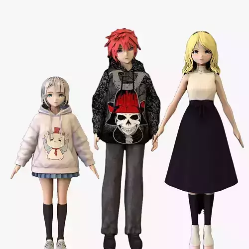 3 Anime Low Poly Characters TPack 3 3D Model Collection