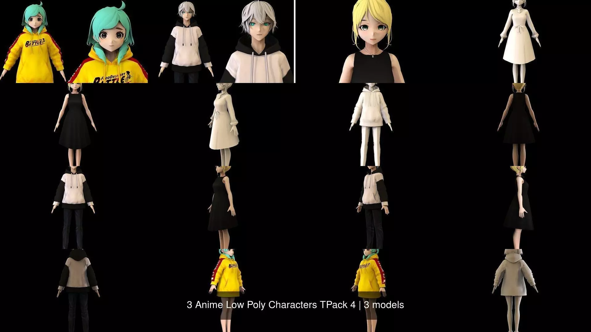 3 Anime Low Poly Characters TPack 4 3D Model Collection_1