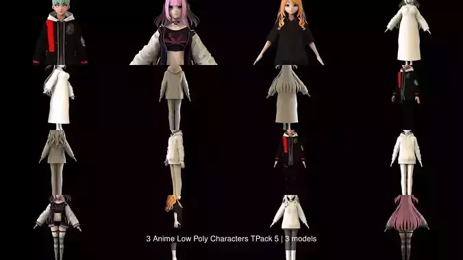 3 Anime Low Poly Characters TPack 5
