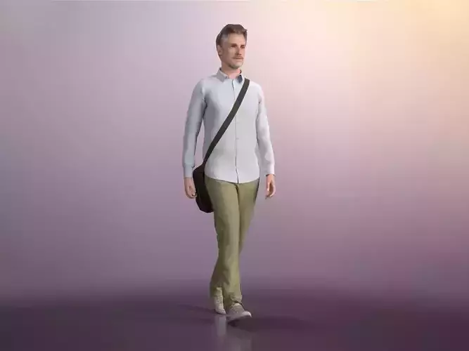 Will 20020-02 - Animated  Walking Bestager Man With Bag 3D model