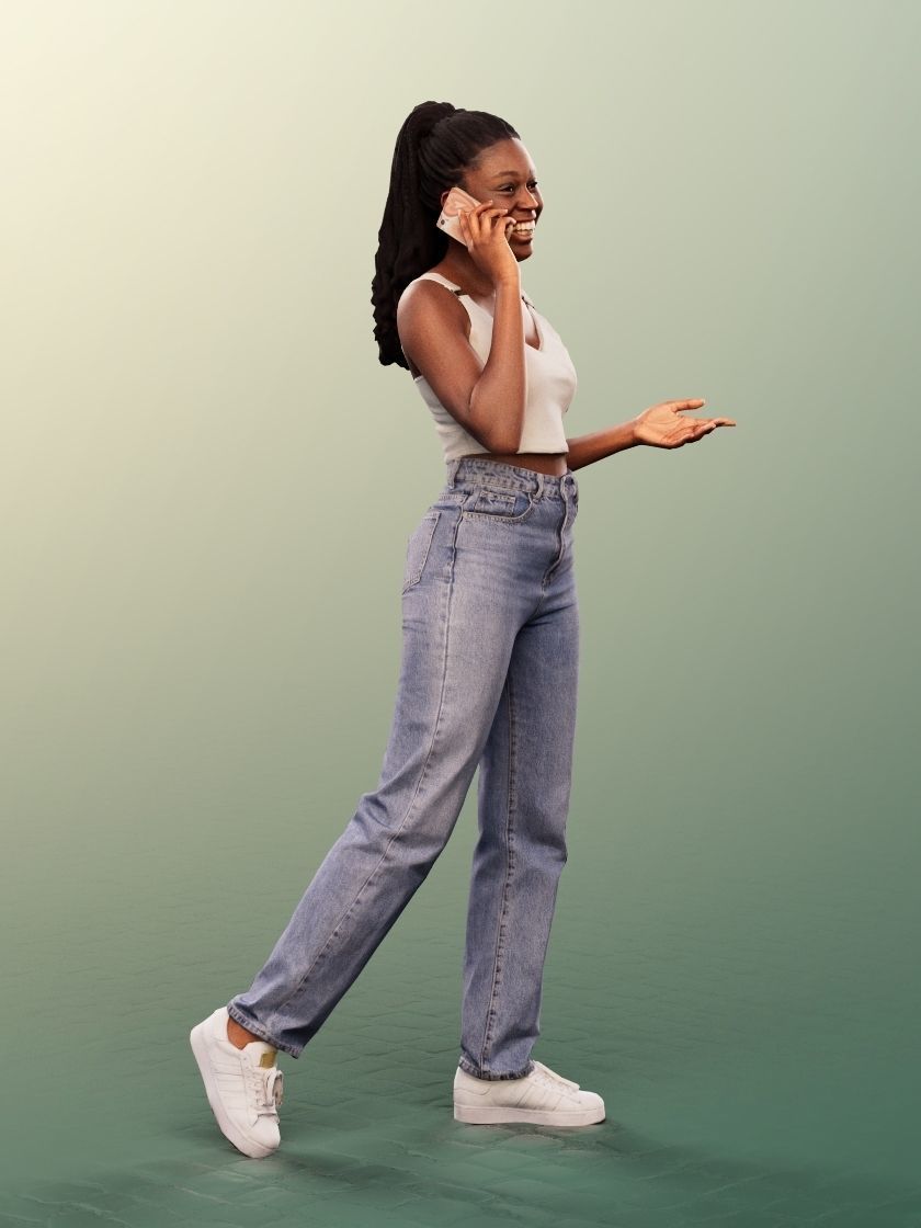 Serina 12270 - Black Woman Walking Phone Call Low-poly 3D model_3