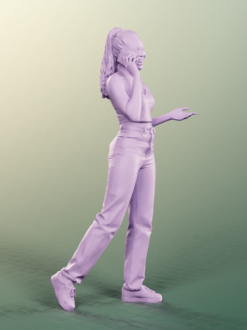 Serina 12270 - Black Woman Walking Phone Call Low-poly 3D model_5