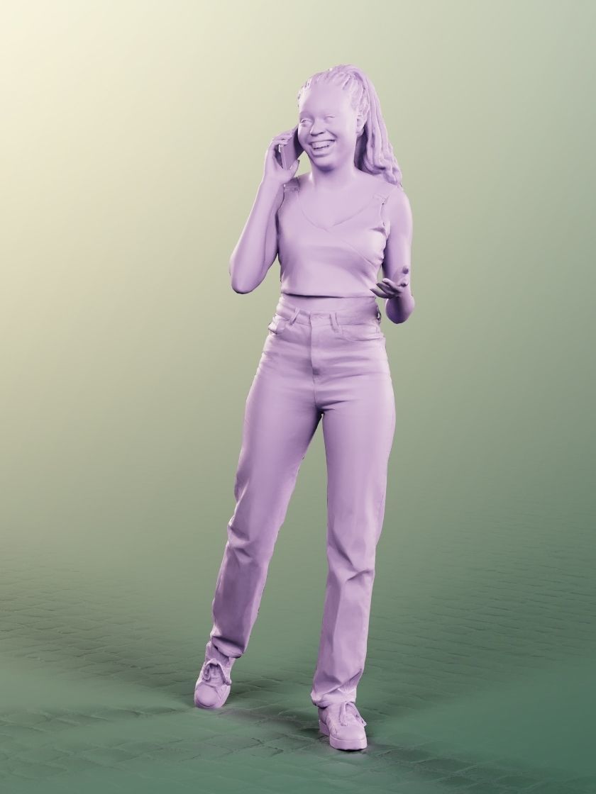 Serina 12270 - Black Woman Walking Phone Call Low-poly 3D model_4