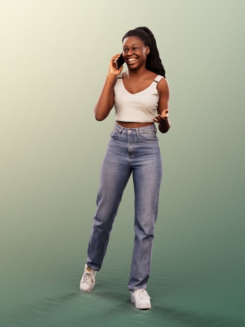 Serina 12270 - Black Woman Walking Phone Call Low-poly 3D model_2