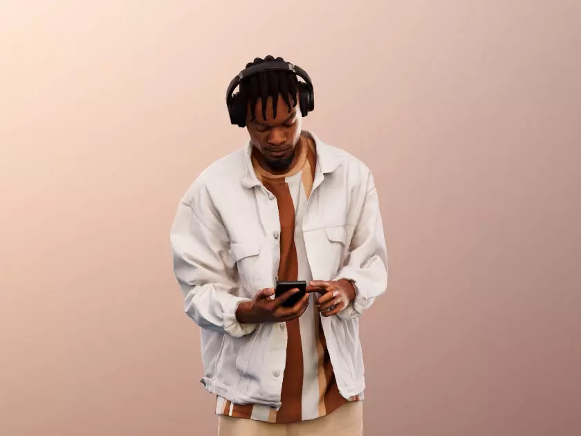 Blake 12240 - Black Man With Phone And Headphones Low-poly 3D model_0