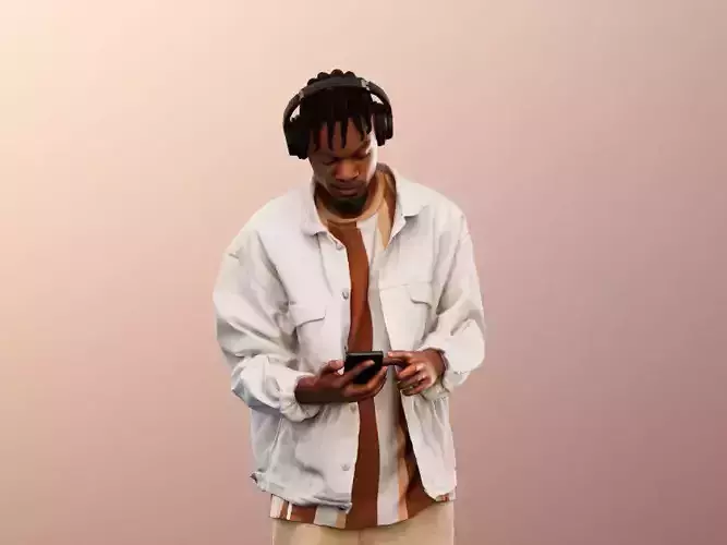 Blake 12240 - Black Man With Phone And Headphones 