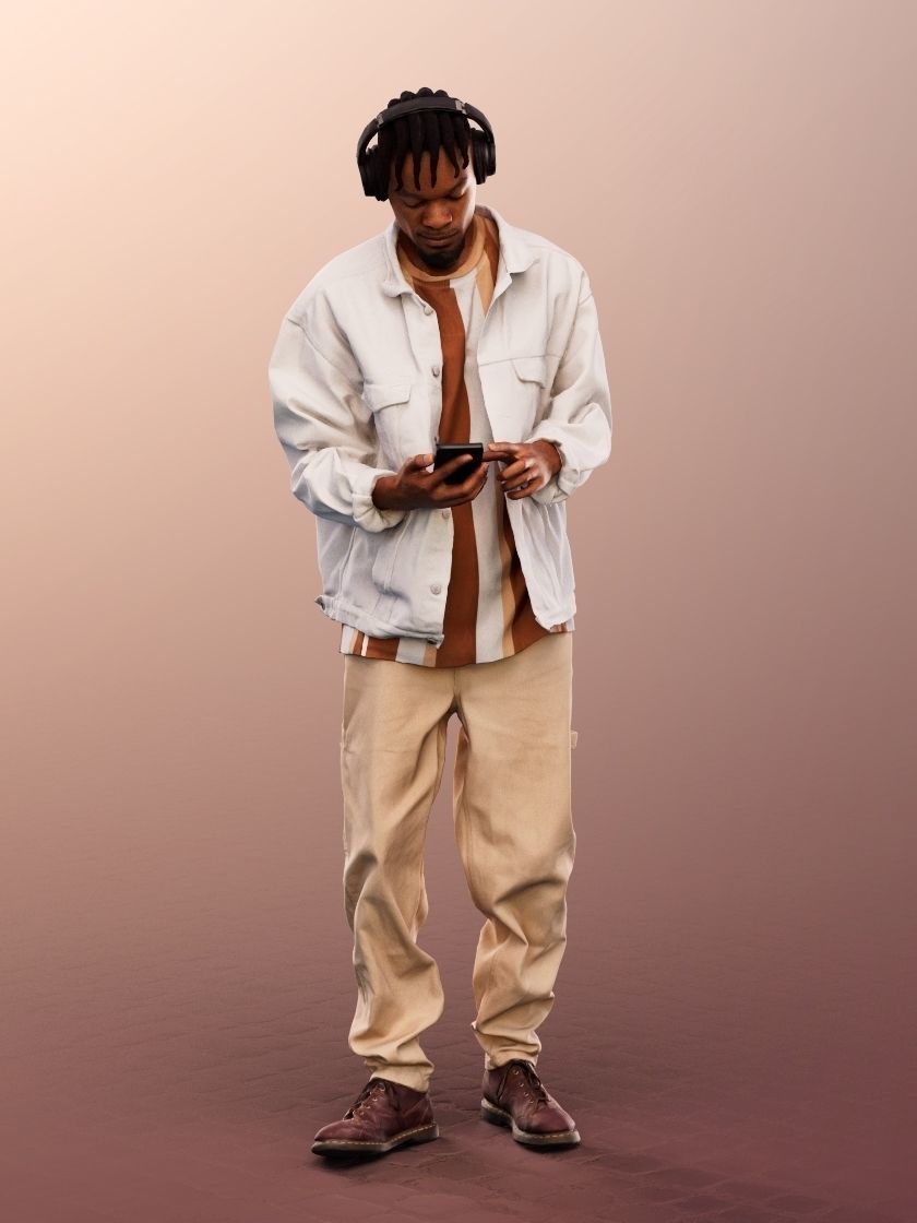 Blake 12240 - Black Man With Phone And Headphones Low-poly 3D model_2