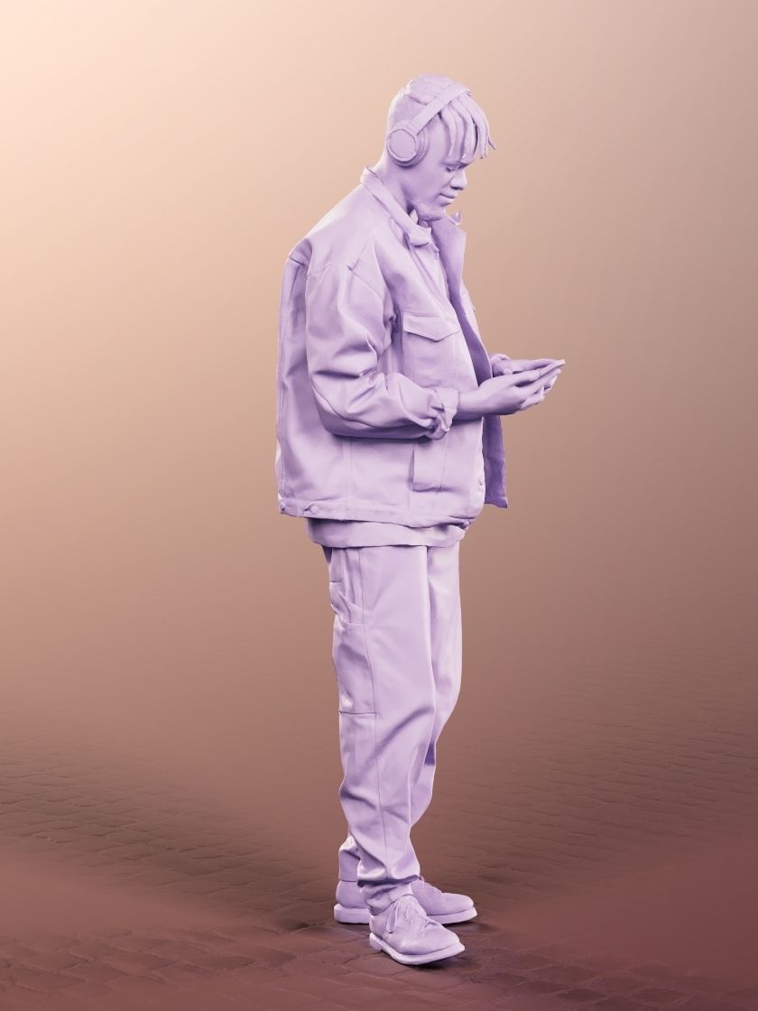 Blake 12240 - Black Man With Phone And Headphones Low-poly 3D model_5