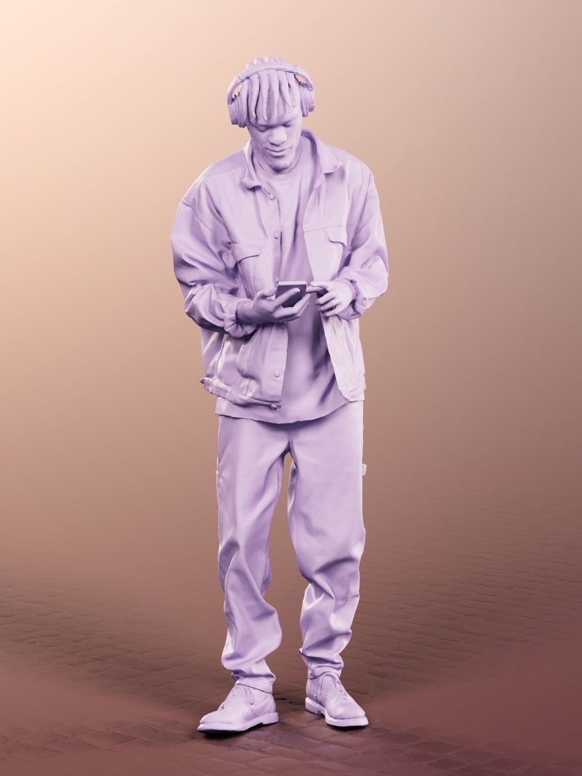 Blake 12240 - Black Man With Phone And Headphones Low-poly 3D model_4