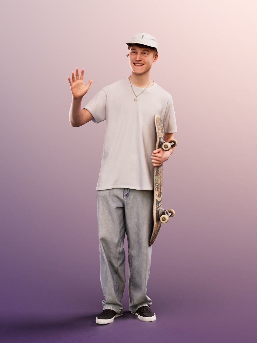 Dylan 12220 - Standing Skater Waving With Skateboard Low-poly 3D model_1