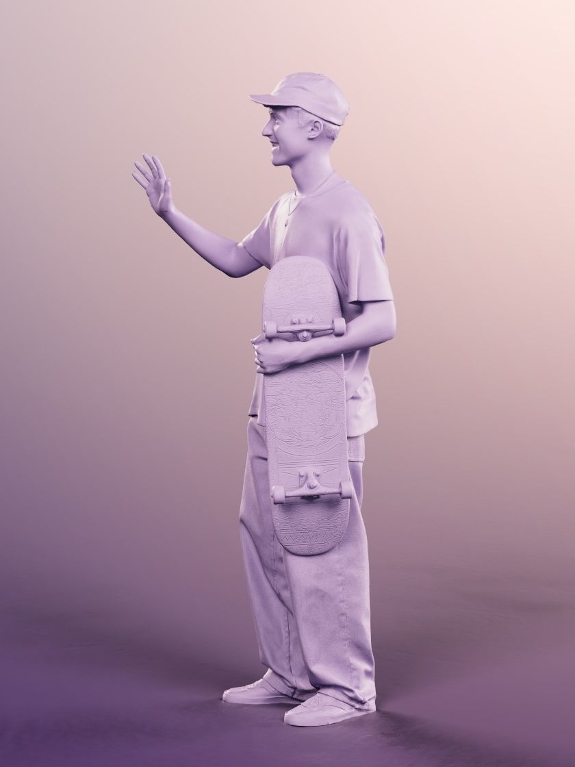Dylan 12220 - Standing Skater Waving With Skateboard Low-poly 3D model_4