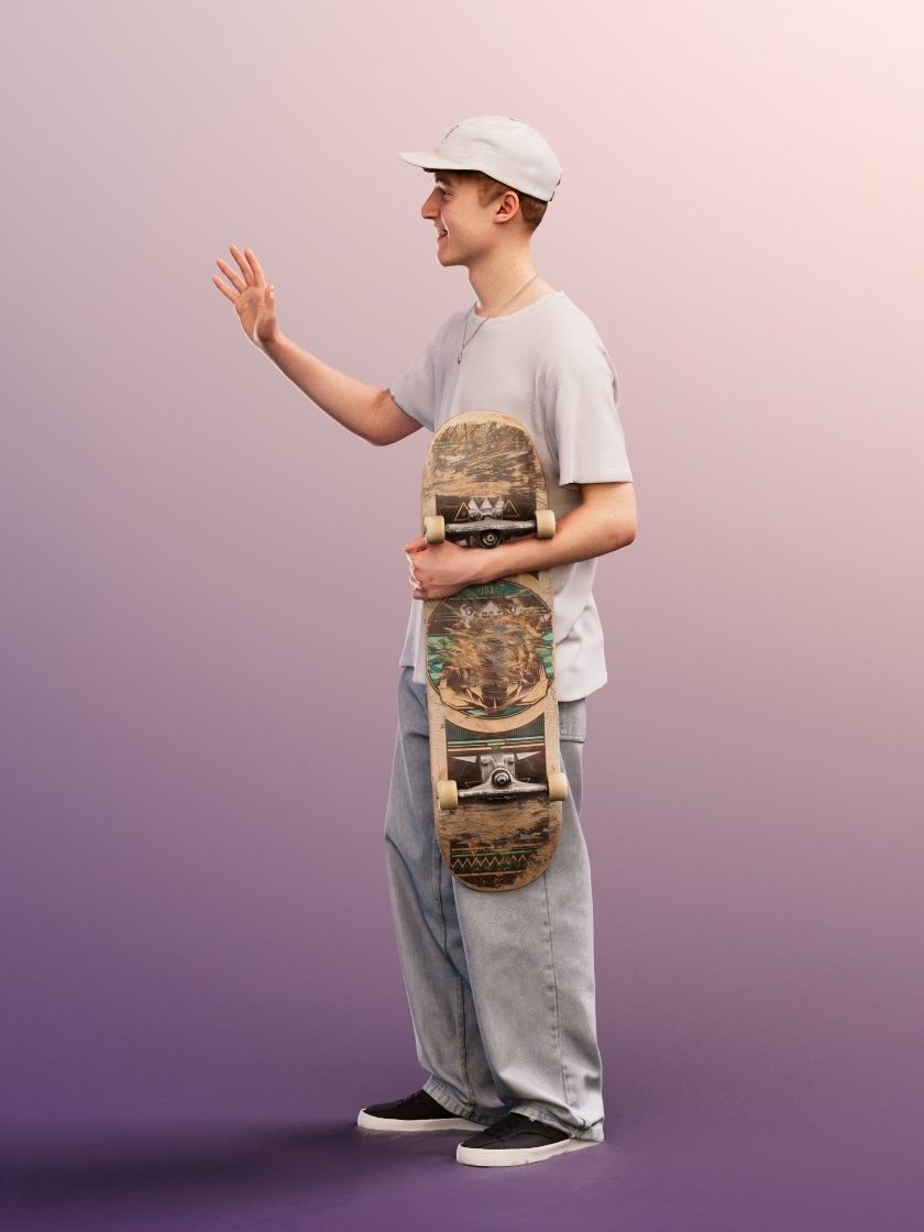 Dylan 12220 - Standing Skater Waving With Skateboard Low-poly 3D model_2