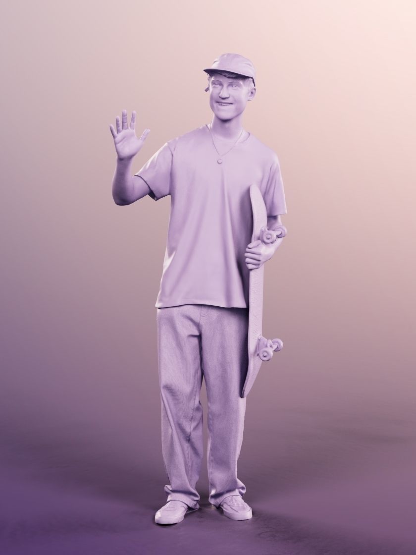 Dylan 12220 - Standing Skater Waving With Skateboard Low-poly 3D model_3