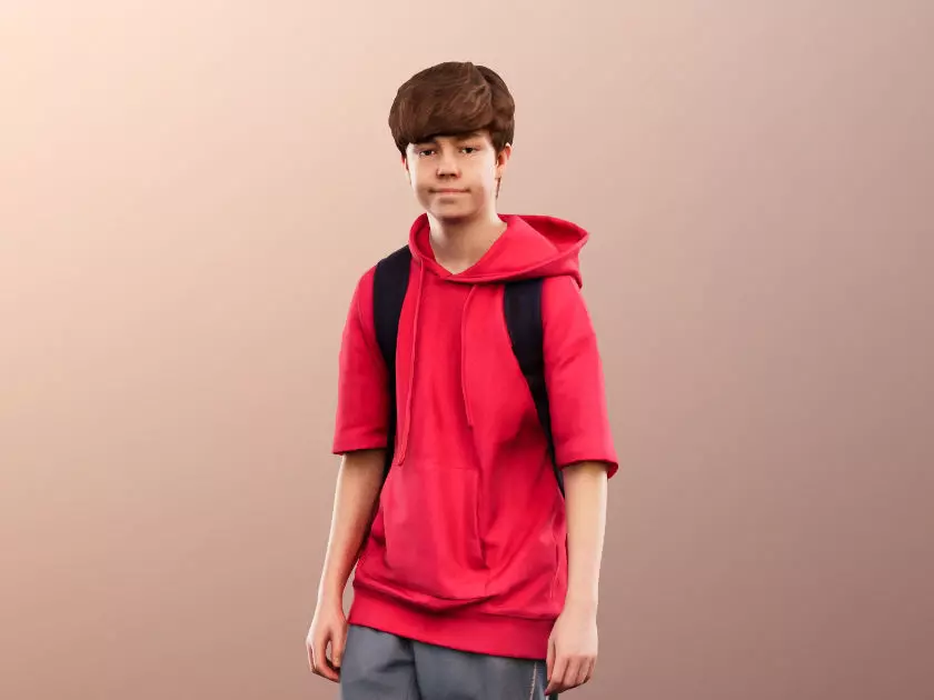 Adrian 12140 - Boy With Backpack Walking Low-poly 3D model