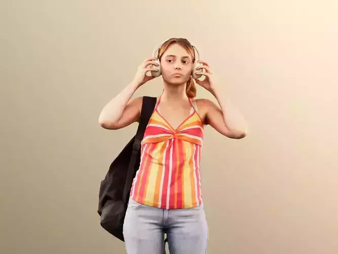 Lea 12119 - Girl Standing Listening Music