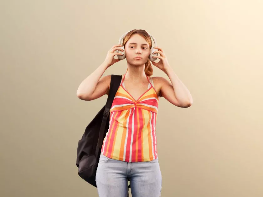 Lea 12119 - Girl Standing Listening Music Low-poly 3D model