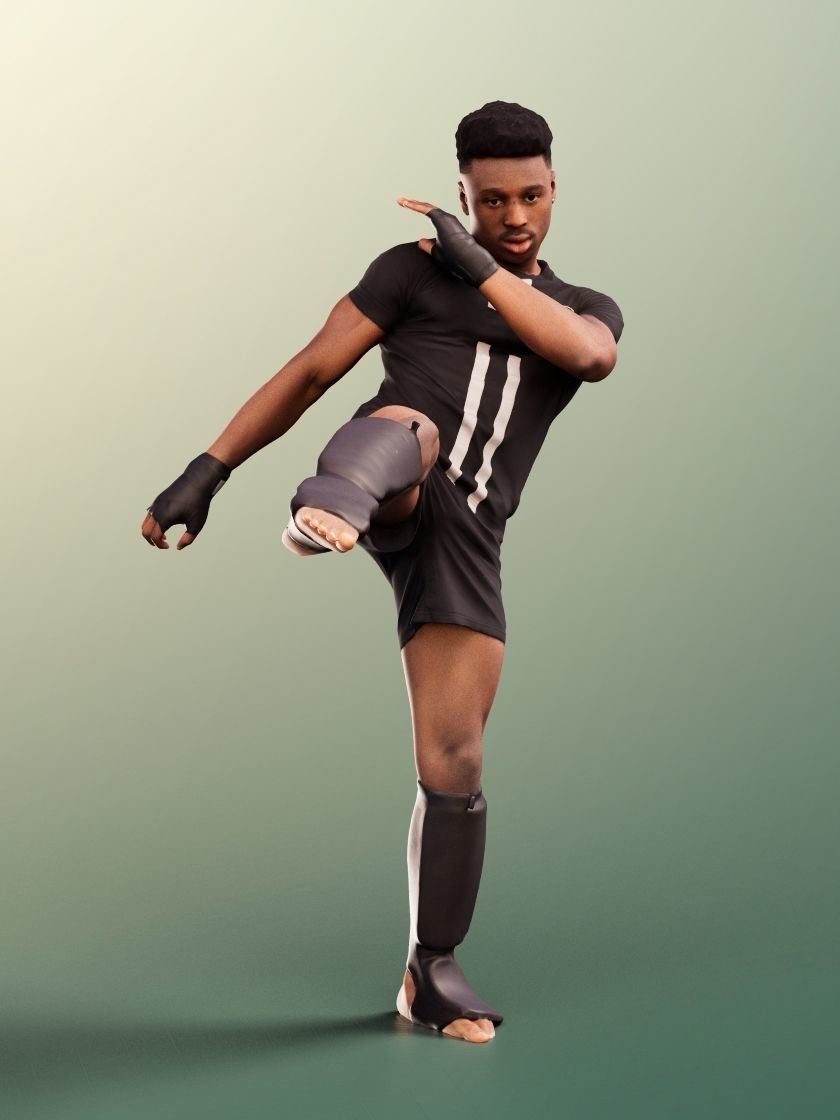 Kendal 12075 - Black Man Kick Boxing Low-poly 3D model_3