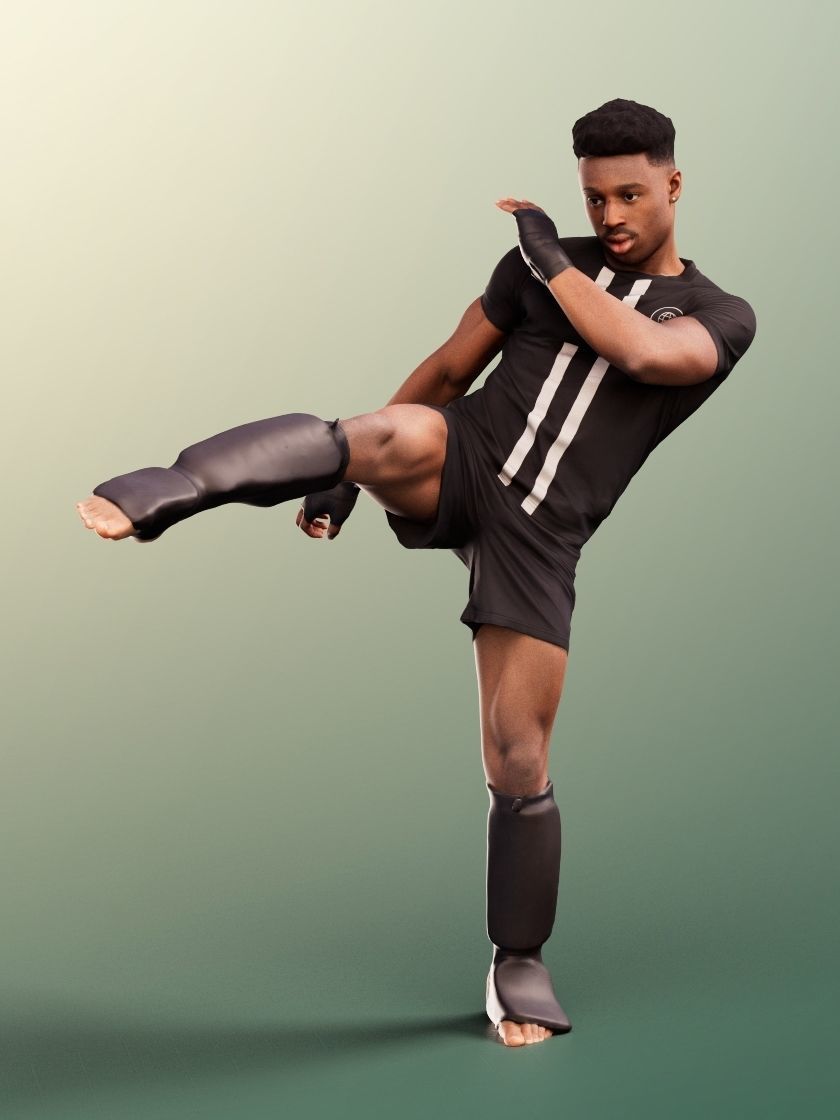 Kendal 12075 - Black Man Kick Boxing Low-poly 3D model_2