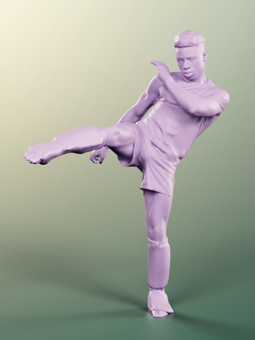 Kendal 12075 - Black Man Kick Boxing Low-poly 3D model_4
