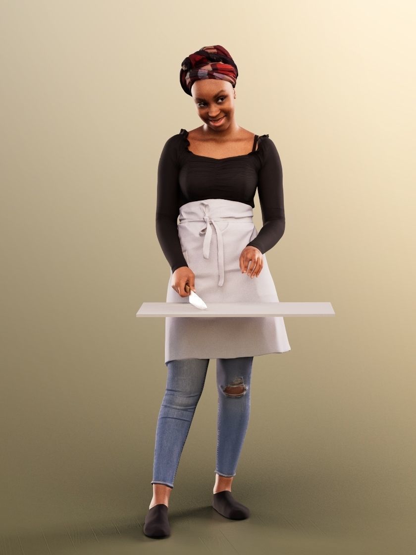 Rae 12046 - Black Woman Cooking Low-poly 3D model_2