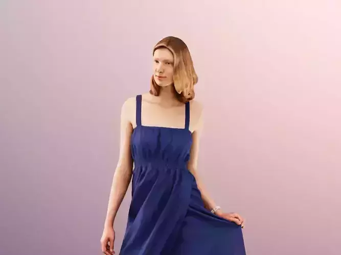 Janna 12020 - Elegant Woman Standing With Long Blue Dress