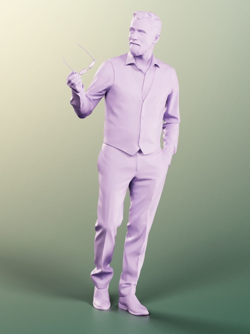 Alex 11843 - Elegant Man Walking Pointing With Sunglasses  Low-poly 3D model_4