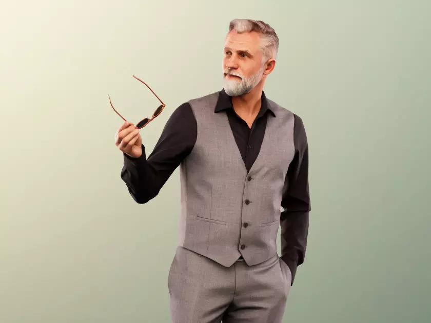 Alex 11843 - Elegant Man Walking Pointing With Sunglasses  Low-poly 3D model_0