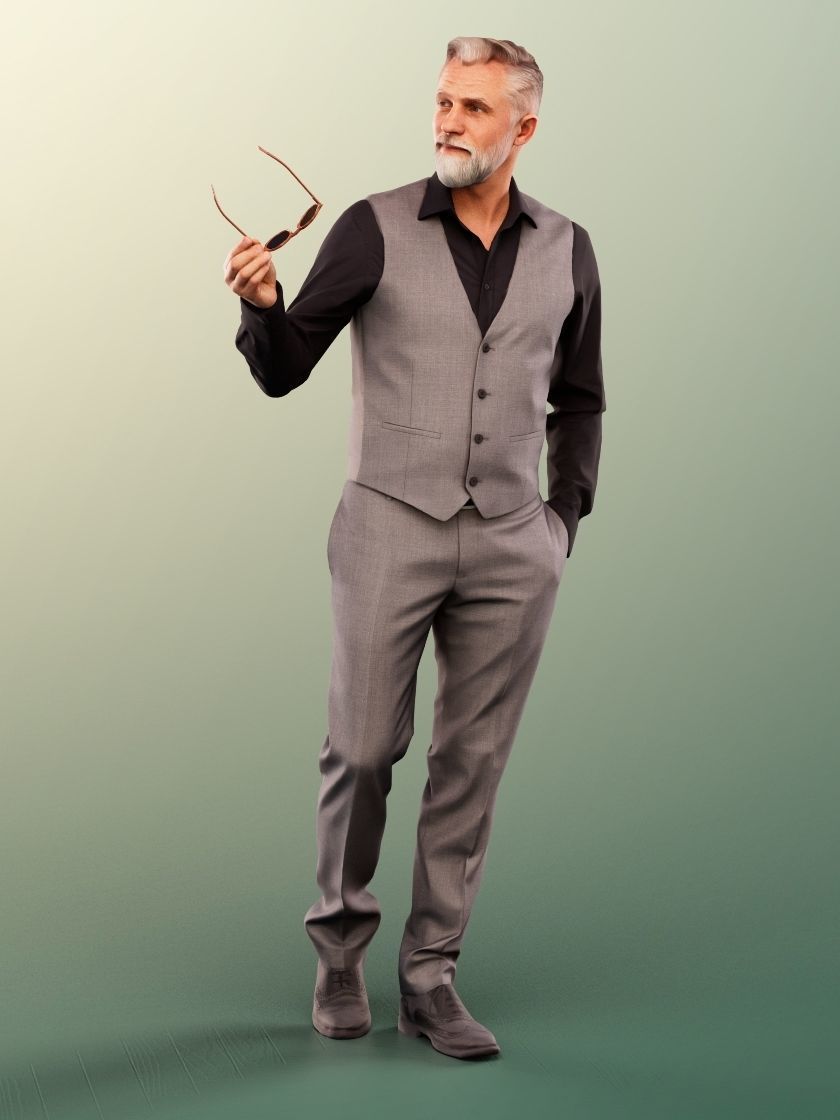 Alex 11843 - Elegant Man Walking Pointing With Sunglasses  Low-poly 3D model_2