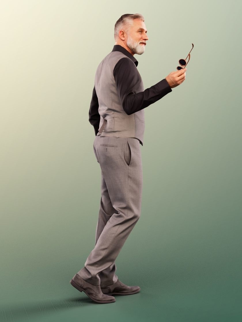 Alex 11843 - Elegant Man Walking Pointing With Sunglasses  Low-poly 3D model_3