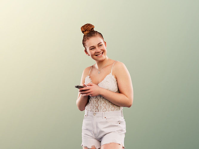 Cora 11719 - Young Woman Standing With Phone Summer Outfit Low-poly 3D model