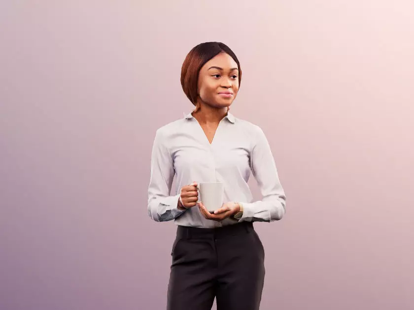 Iona 11465 - Black Business Woman Standing With Coffee Low-poly 3D model