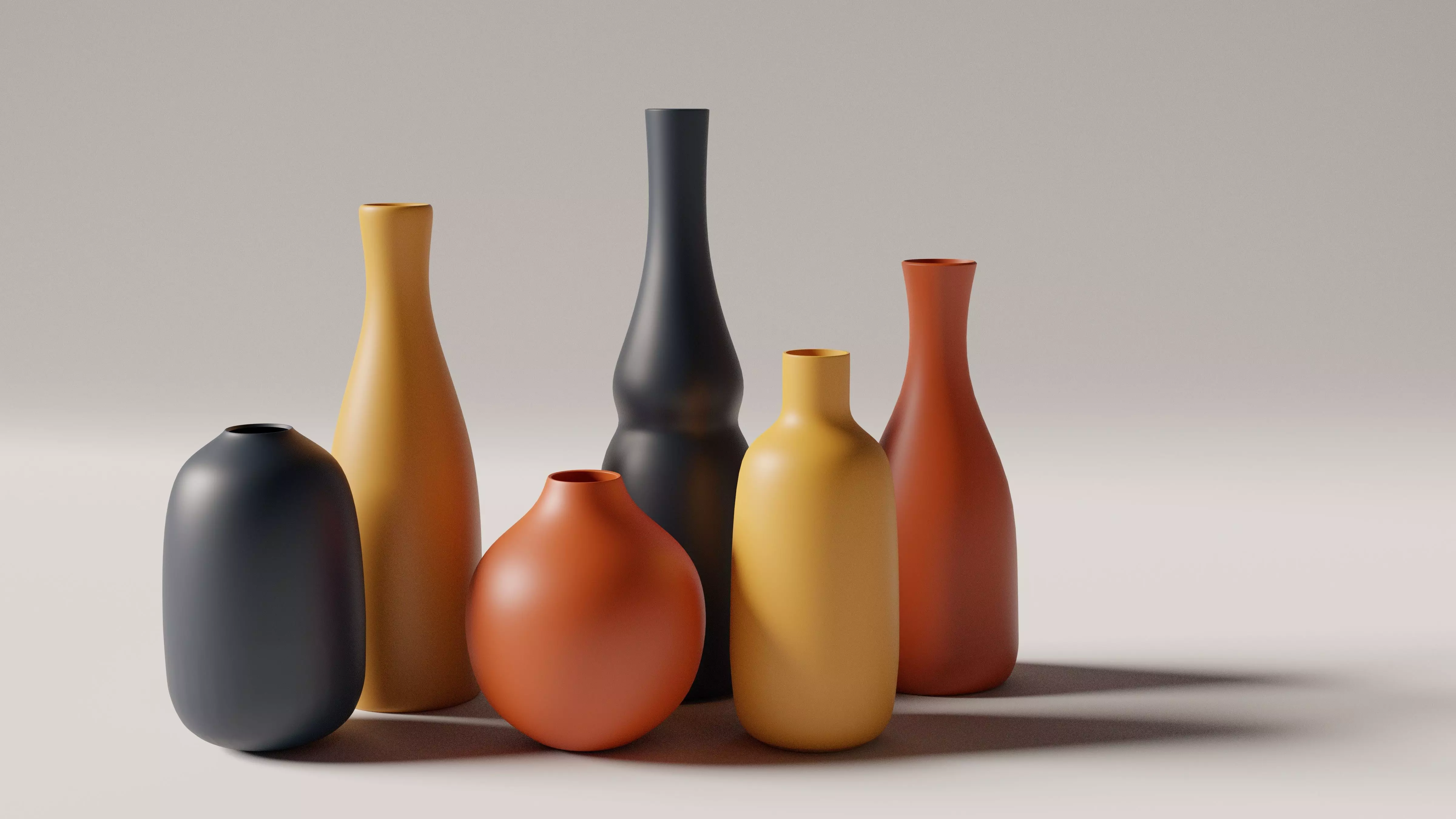 vase 3D group of different colored vases 3D model_0